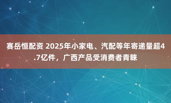 赛岳恒配资 2025年小家电、汽配等年寄递量超4.7亿件,广西产品受消费者青睐